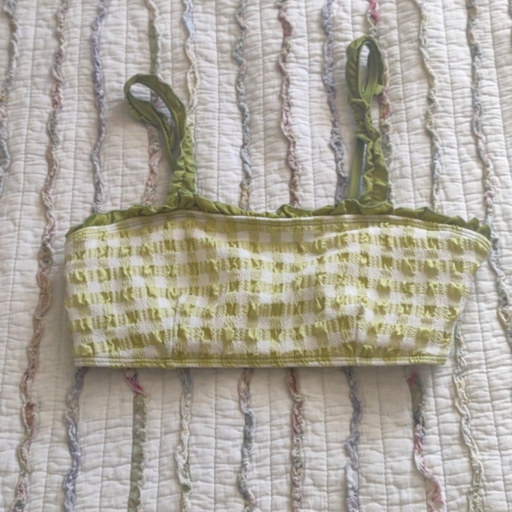 Ruffle plaid gingham bathing suit top or festival top